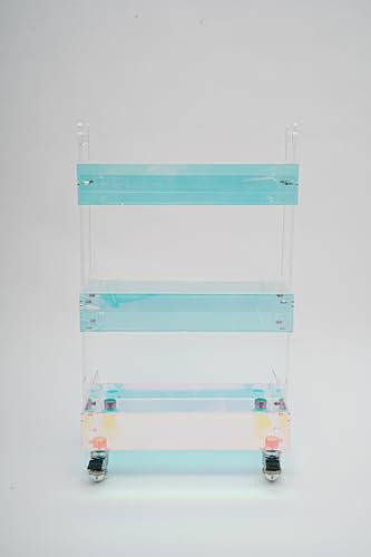 PINYELIN 3 Ebenen Acryl Rollwagen Servierwagen, Multifunktional Acryl-Barwagen Mobile Aufbewahrungsbox mit Rollen und Griff, für Bad, Schlafzimmer, Make-up