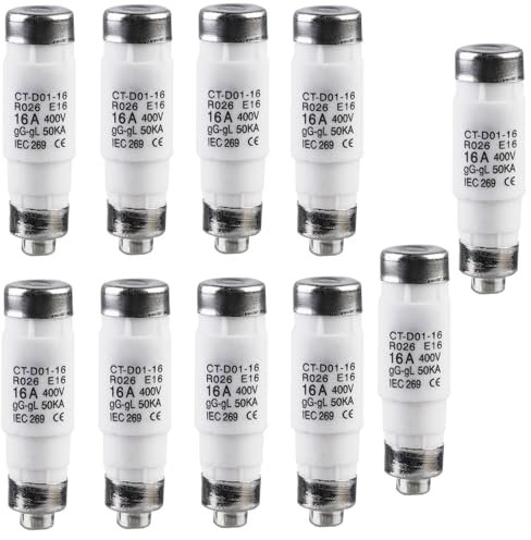 WIYETY 10 Stück 16A CT-D01-16 gL/gG 400VAC Sicherungen, D0-Sicherungseinsatz, Schmelzsicherung für Kabel und Leitungsschutz, Elektrische Installation