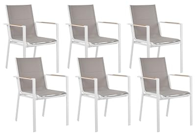 Beliani Gartenstuhl 6er Set Aluminium weiß Stoffbezüge grau Armlehnen modern Busseto