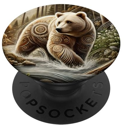 Brauner Bär Kunstvoll Im Wald In Der Natur Im Fluss PopSockets mit austauschbarem PopGrip