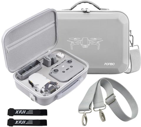 POFIBO Tragbare 4K Tasche – Kompakte Tragetasche für DJI Mini 4K/2 SE Drohne und Controller Zubehör mit Tragegurt, Handgriff, Batterie, Ladegerät und Propellerhalterung (NUR Koffer, Grau)