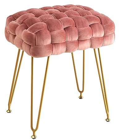 LUE BONA Samt Sitzhocker,Schminktisch Hocker,Rechteckiger Gepolsterter Hocker Metallbeine,Rosa
