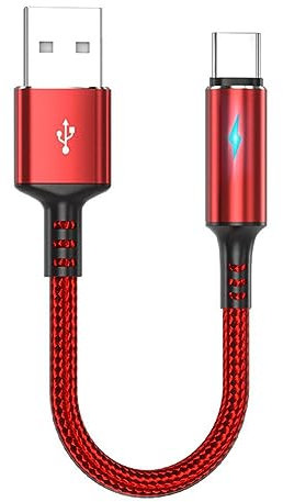 SHANGYU Short USB C Cable 25CM, USB C Cable Short, Type C Charger Cable Fast Charging Braided USB C Cable for iPhone 15/15 Pro Max, Samsung Galaxy, Note 10, P40/P30, Google Pixel (red)