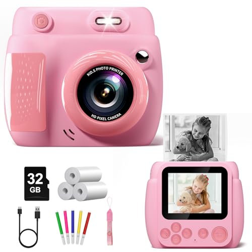 Kinderkamera Sofortbildkamera,LETSHAHA 1080P 20MP 2.4 Zoll Bildschirm Kinderkamera Sofortbildkamera Kinder mit 32G Karte,Blitz,3 Rollen Druckpapier,Geschenk für Kinder3 4 5 6 7 8 9 10 11 12 Jahren