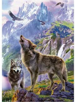 Puzzle 2 Loups dans la Montagne - 500 Pieces - Set Puzzle Animaux de la Foret et Paysage avec Carte Tigre