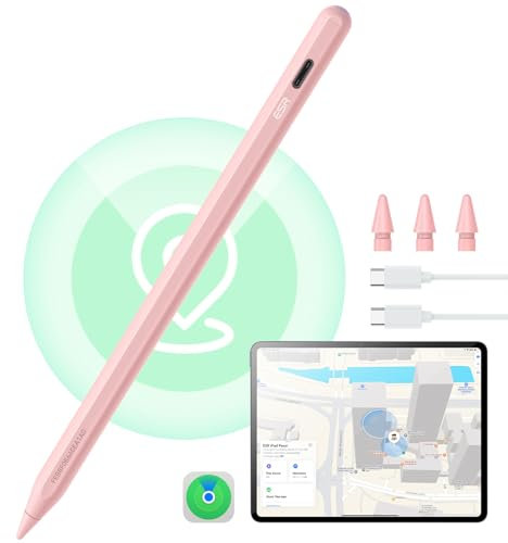 ESR Find My Stift für Apple iPad 2018-2025, Digital Pencil Pro mit „Wo ist?“ Funktion & Neigungssensitivität für iPad 11/10/9/8 & Air 13/11 & Pro 12.9/13/11 & Mini 7/6/5, Rosa(kein kabelloses Laden)