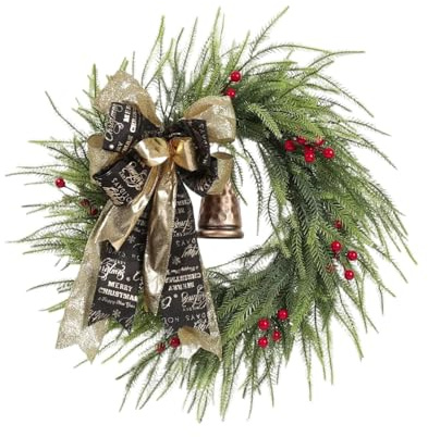 Weihnachtskranz – Weihnachts-Türkranz | Künstlicher Weihnachtsglockenkranz | Weihnachtskränze für Haustür | Künstlicher Weihnachtskranz Vintage, Boho Deko für Fenster