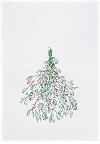 17;30 HOME Geschirrtuch, Humorvolles Design, 100% Baumwolle, Under the Mistletoe mit Mistelzweig-Motiv, umweltfreundlich, weiß, 50x70 cm