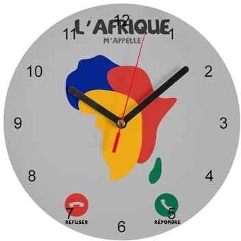 Fabulous Wanduhr aus Glas – Afrika nennt mich Voyage Passion Kultur Tourismus – Durchmesser 20 cm – Grau