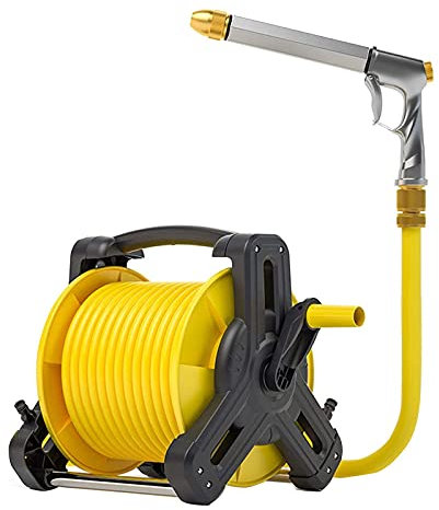 Einziehbarer Schlauchaufroller für Gartengeräte, kompakte, tragbare, freistehende Wasserleitung zur Wandmontage, schwenkbarer 2-in-1-Strahl für Haustierdusche, Bodenreinigung (10 Meter Wasse