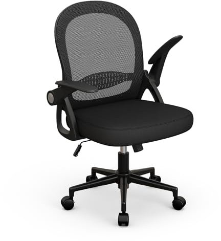rattantree Office Chair Ergonomic Desk with 90° Flip-up Armrests and Lumbar Support Height Adjustable Mid-Back Swivel Computer Mesh Chair Support for Home/Office - Black