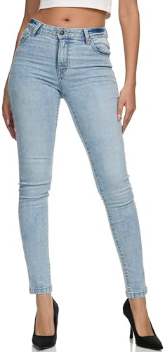 REPUBLIX Damen Mid Waist Skinny-Fit Stretch Denim Jeans Basic RJ-1001 Bleached Blue 46