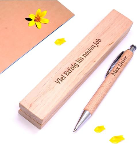 Diamandi Holz-Kugelschreiber mit Gravur inkl. Etui - Personalisiert mit Name oder Spruch - Holz Stift als Geschenk-Idee zur bestandenen Prüfung, Schulabschluss, Geburtstag (Holzstift-Job)