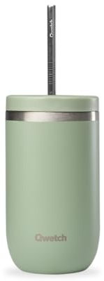 QWETCH - Cold Cup Isotherme 470ml Vert Tilleul - 24h Glacé & 12 Froid - Inox Recyclé, Anti-Éclaboussure - Idéale pour Boissons Fraîches, Bubble Tea et Café Glacé