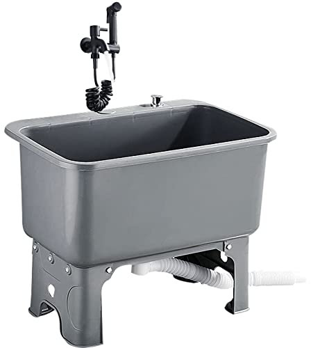 SaryEdge Mop Pool Slop Sinks,Floor Mop Sink Bathroom Mop Service Basin Heavy Duty Slop Sinks, Outdoor Public Sink with Faucet and Drain for Garage/Store (Gray
