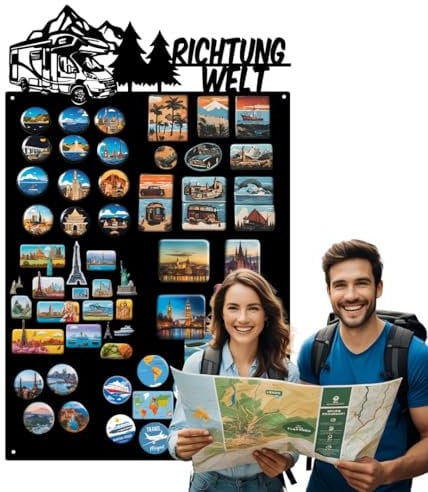 Anwicar Magnettafel - Magnetische Pinnwand mit Camper-Motiv - ideal für Magnete und Notizen - magnetisches Whiteboard - beschreibbare Tafel - inkl. Montageset - 50x80 cm - Schwarz