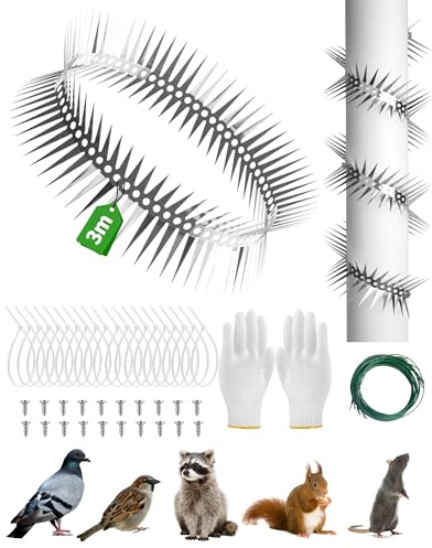 Marderschutz Fallrohr Edelstahl 3m, Marderabwehr Fallrohr Taubenabwehr Spikes Vogelabwehr Marderabwehr Katzenabwehrgürtel mit Zubehör für Fallrohr Baum Dachrinne, Schutz vor Marder Waschbär Tauben