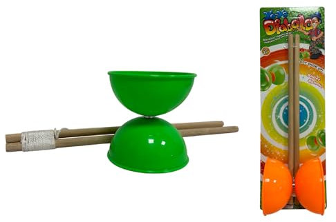 Diablo Jeu pour enfants garçons et adultes, jeu Diabolo jonglerie avec baguettes en bois, 30 cm, jeu de jonglerie Diabolo avec baguettes, couleurs assorties, couleur aléatoire