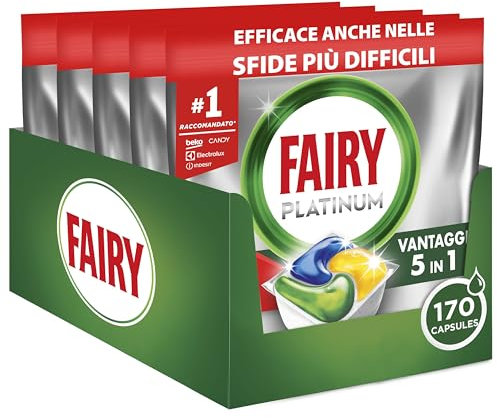 Fairy Platinum All In One Dishwasher Tablets, Lemon, 170 Tablets, For Tough Challenges, Even Cleans Greasy Filters