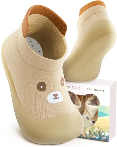 Kleinbär® Krabbelschuhe Kinder [Zehen und Fersenschutz] - Lauflernschuhe für maximale Sicherheit - Hausschuhe Kinder Turnschläppchen Jungen & Mädchen - Kinderhausschuhe Sockenschuhe