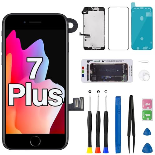 for iPhone 7 Plus Screen Replacement with Earpiece Speaker Proximity Sensor Front Camera Home Button A1661 A1784 A1785 LCD Display 3D Touch Digitizer Repair Kit 5.5 inch