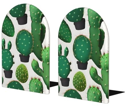 Serre-livres en bois imprimé cactus vert pour livres, magazines, DVD et jeux vidéo