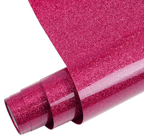 FORBELL Glitzer Plotterfolie Textil, 30.5cm×1.5m Transferfolie textil für DIY-T-Shirts, Kleidung und Textilien (Glitzer Kirschrot)
