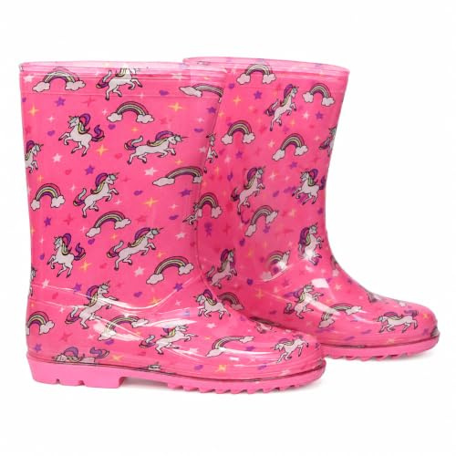 A2Z 4 Kids Stivali da pioggia per ragazze, antiscivolo, impermeabili, in PVC, scarpe da neve con galosce e unicorno, leggeri, perfetti per tutti i giorni, rosa, 24 EU