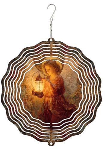 Engel-Windspiel, Vintage-Laterne, Flügel, Weihnachten, goldfarben, Metall, für den Außenbereich, Farbwechsel, Windskulpturen, Geschenke für Garten, Hof, Terrasse, Rasen, Party-Dekoration, 30,5 cm