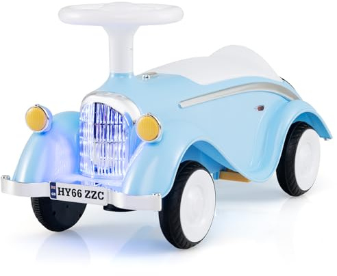 COSTWAY Rutschauto, klassisches Rutschfahrzeug mit Lenkrad & Hupe & LED-Scheinwerfer, Kinderfahrzeug mit Stauraum unter Sitz, Retro Rutscher Auto für Kinder ab 1 Jahr (Himmelblau)