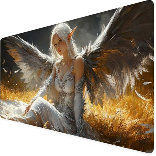 Mouse Mat Yellow Gaming Mouse Pad 55.1x23.6in XXL Extended Desk Mat, Keyboard Mousepad Angel, Water-Resistant Surface And Non-Slip Base Mousemat, Gaming Office Desk Accessories, Gifts for Women F1-564