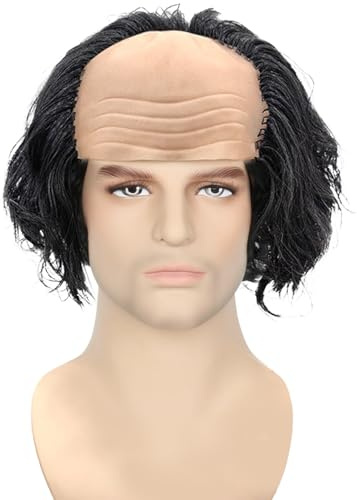 MLPKOI Halbglatze Perücken, Perücke Herren, Halloween Perücken, Männer Perücke Fluffy Glatzkopf Lustige, Halbglatze Kappe Herren Cosplay Halloween Karneval Party Verrückter Lehrer, Zaubererkostüm