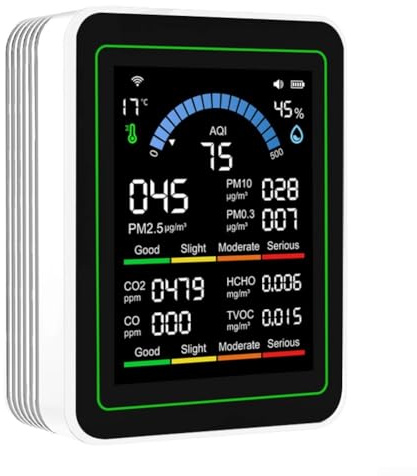 Luftqualitätsmonitor 10-in-1, WiFi für Tuya App CO-2 Temperatur- und Feuchtigkeits-Tracking mit Warnungen, Farbbildschirm Smart Monitor für Zuhause (weiß)