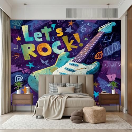 Wlujhia Rock Music Theme Wallpaper Mural Photo Kids Bedroom Home Electric Guitar Poster Decoration 500x350cm Hip Hop Doodle Wall Mural for Bedroom Living Room
