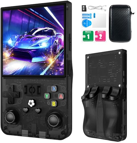 R36MAX Retro Handheld Games Console, Retro Game Console with 4.0 inch IPS HD Screen, Video Game Consoles with 64GB Memory, Portable Gaming Player for Travel, Gift for Teen or Partner, Blcak