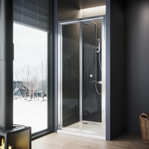 ZANOFIRA 860mm Bi-Fold Shower Door Folding Shower Screen 6mm Toughened Clear Safety Glass Space Saving Magnetic Seal Reversible for Wet Rooms En-Suites