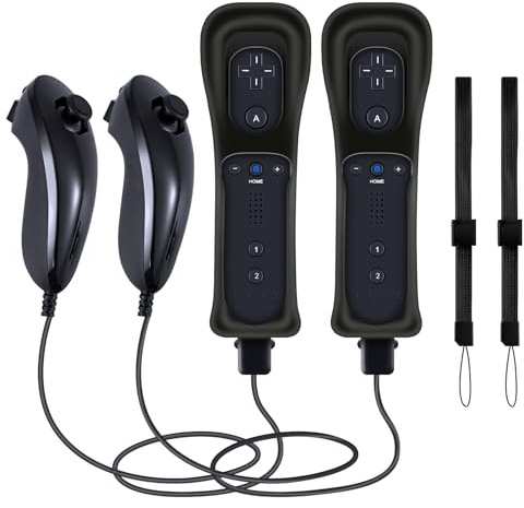 WKOLF Set di 2 telecomandi di ricambio per console Nintendo Wii/Wii U con Motion Plus, 2 pezzi (telecomandi + joystick analogici + custodia in silicone + cinturino da polso)