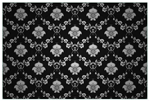 Wallario Küchenrückwand selbstklebend 90 x 60 cm, Motiv: Grau-schwarzes Blumenmuster Damast | Spritzschutz abwischbar & pflegeleicht