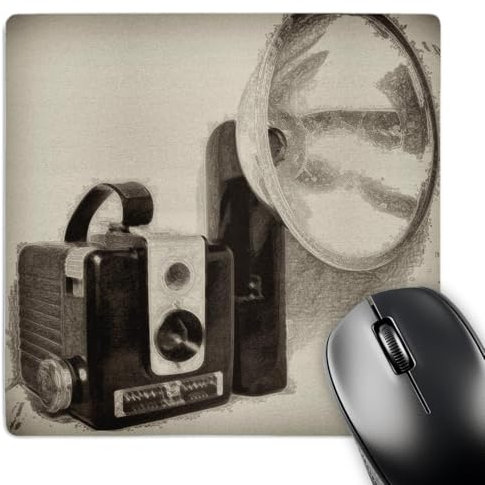 3dRose mp_20728_1 8 x 8-Inch Picture of a Vintage 1950s camera with bulb flash Mouse Pad