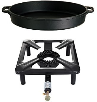 PaellaWorld 4040+4501 Hockerkocher mit 8.5 kW Leistung, Abmessung 40 x 40 x 17 cm und Gusseisenpfanne Durchmesser 40 cm