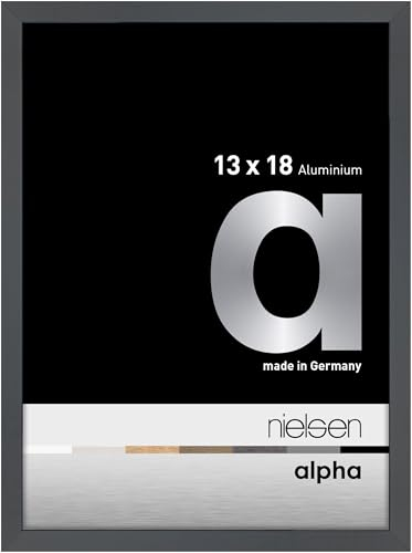 nielsen Bilderrahmen, 13 x 18 cm, Aluminium, Dunkelgrau glanz, Fotorahmen zum Auftstellen und Aufhängen im Hoch- & Querformat, Echtglas, Alpha