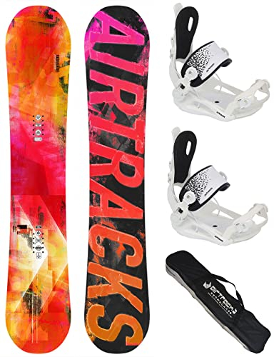 AIRTRACKS Damen Snowboard Set Morioirs Lady Flat Rocker 150 - Snowboard Bindung Master W L - SB Bag