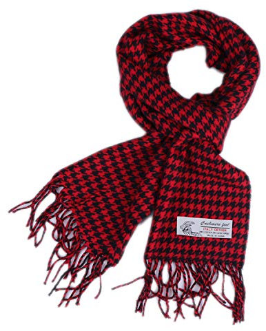 TZ Promise Winterschal mit Fischgrätenmuster, Hahnentrittmuster, Kaschmir-Haptik, klassisch, weich, luxuriös, für Damen und Herren, Hahnentritt, Rot, Einheitsgröße