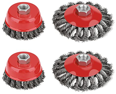 Cocoarm Topfbürste Winkelschleifer Bürste für Winkelschleifer Draht Rad Bürste 4 Twist Knoten Draht Pinsel Set für 2 x 75mm 2 x 105mm Topfbürste Kegelbürste Stahldrahtbürsten für Rostfarbenentfernung
