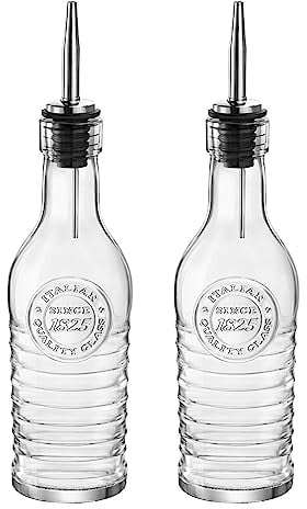BORMIOLI ROCCO Bouteilles en Verre Officina 1825 - pour Huile d'olive/vinaigre - Bec verseur en Acier Inoxydable - 268 ML - Lot de 2