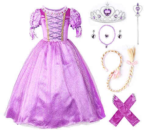 JerrisApparel Prinzessin Rapunzel Kleid Kostüm (110cm, Lila mit Zubehör)