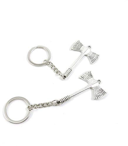 50 Pieces Antique Silver Tone Keychain Keyring Keytag R7MF4I Ax Axe Hatchet Key Chain Ring Tag Jewelry Making Charms