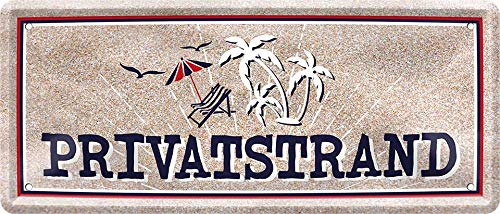 WOGEKA ART Retro Blechschild - Privatstrand - witziger Spruch als Geschenk-Idee zum Geburtstag Weihnachten zur Dekoration 28x12 cm Vintage-Design aus Metall 1295