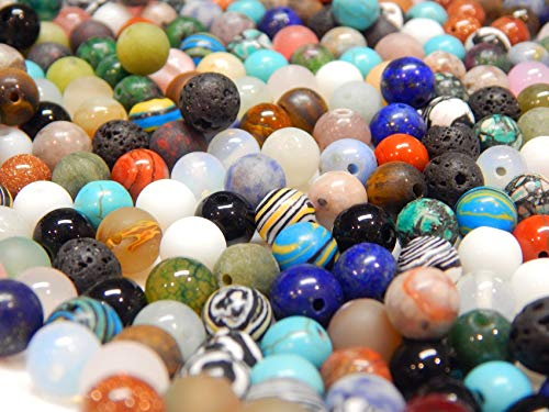 Edelstein Mix Perlen Rund Set Rund Lava, Quarz, Aventurin, Amazonit, Amethyst, Jade, Mondstein, Jaspis, Sodalith, Türkis, Achat, Onyx, Tigerauge, Lapislazuli (6mm 65 Stück)