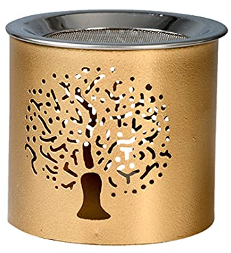 NKlaus Räucherstövchen Eisen Baum-Muster Gold Höhe: 6cm Betriebsart Teelicht für Weihrauch 10903